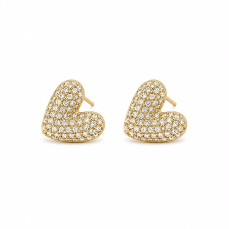 Pendientes de corazón con pavé de circonitas que combinan brillo, elegancia y sofisticación en una pieza atemporal.