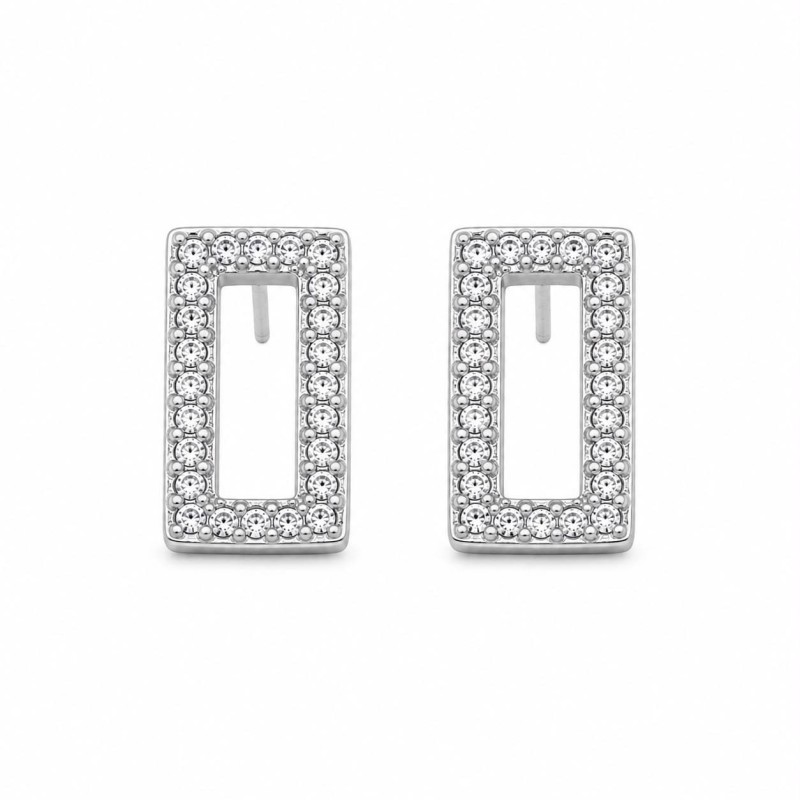Pendientes de diseño geométrico con delicado marco rectangular de circonitas que aporta un brillo sofisticado y contemporáneo.