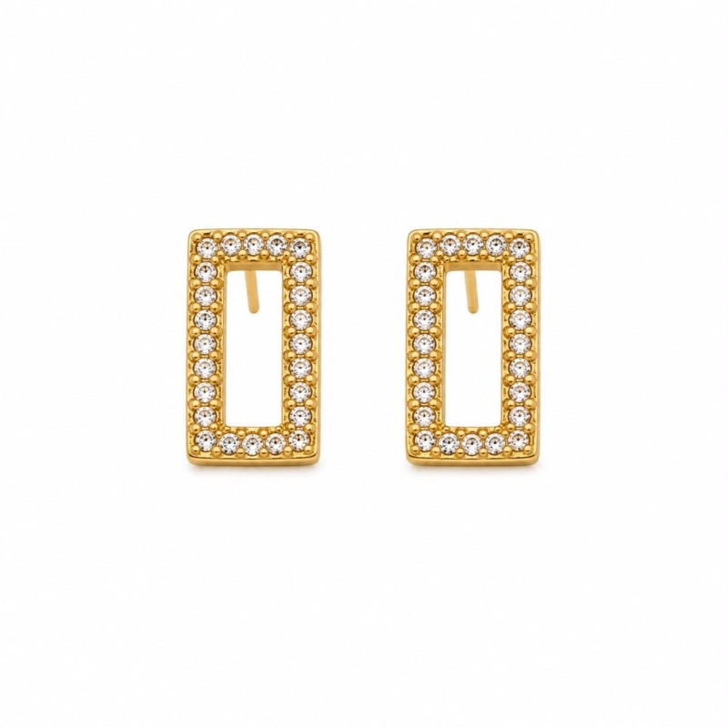 Pendientes de diseño geométrico con delicado marco rectangular de circonitas que aporta un brillo sofisticado y contemporáneo.