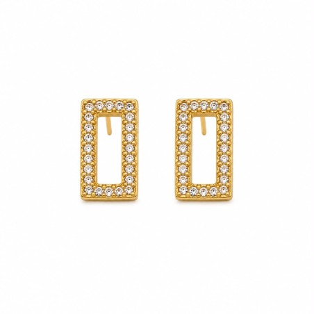 Pendientes de diseño geométrico con delicado marco rectangular de circonitas que aporta un brillo sofisticado y contemporáneo.