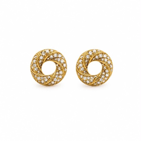 Pendientes de diseño circular con pavé de circonitas y acabado brillante que aportan una elegancia sofisticada y atemporal.