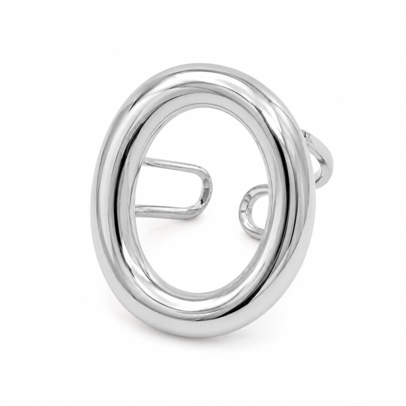 Anillo de diseño escultórico y contemporáneo que destaca por sus líneas suaves y su elegante silueta ovalada.