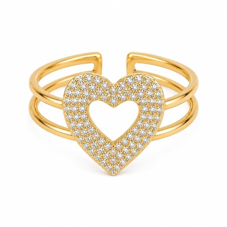 Anillo de diseño romántico y sofisticado que destaca por su espectacular corazón abierto decorado con un pavé.