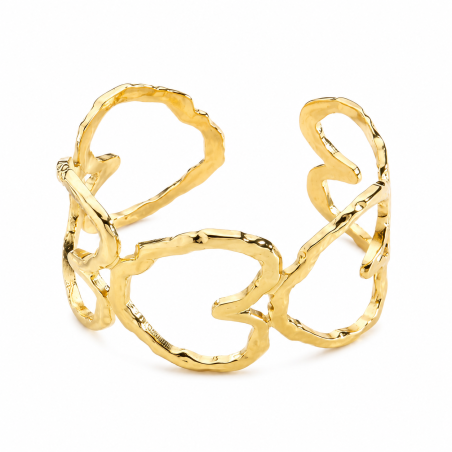Brazalete de diseño orgánico con formas abstractas estilo corazón y acabado brillante premium color dorado