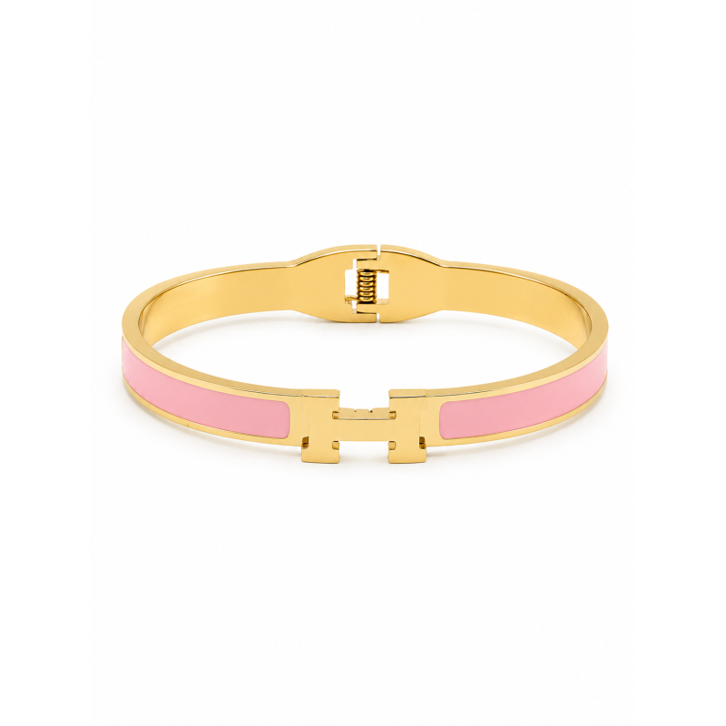 Brazalete rígido de diseño moderno con detalles esmaltados y acabado premium.