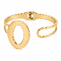 Brazalete tipo cuff con diseño minimalista y detalle ovalado de acabado brillante COLOR DORADO