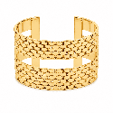 Brazalete tipo cuff de diseño ancho con elegante textura estilo cadena y acabado premium brillante color dorado