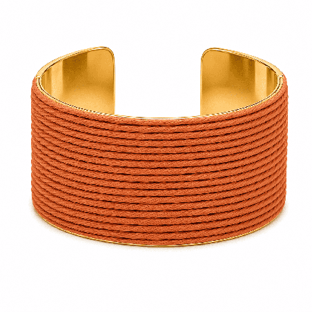 Brazalete tipo cuff de diseño ancho con elegante textura trenzada y acabado moderno COLOR NARANJA TIERRA