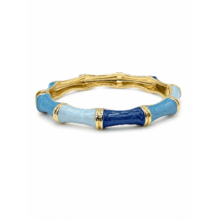 Pulsera rígida elegante con diseño bamboo en tonos azules y detalles dorados COLOR AZUL